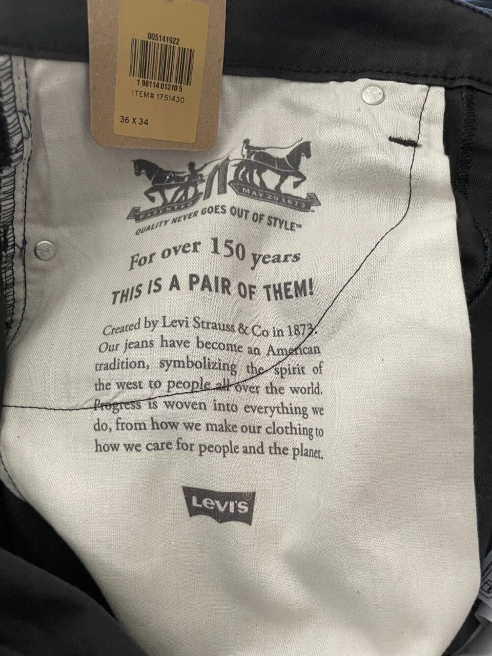 NEW Levis 514 Straight Fit Stretch Pants Mens 36x34 NWT Black Cotton Blend Chino